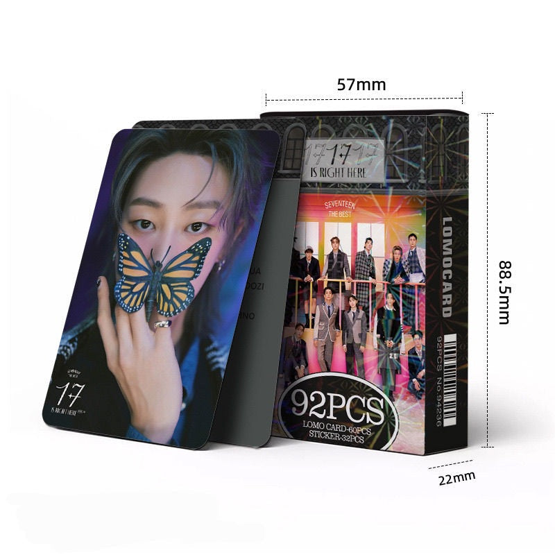 SEVENTEEN MERCH 17 Ist Hier 92 TEILE KIT (60 FOTOKARTEN + 32 STICKER)