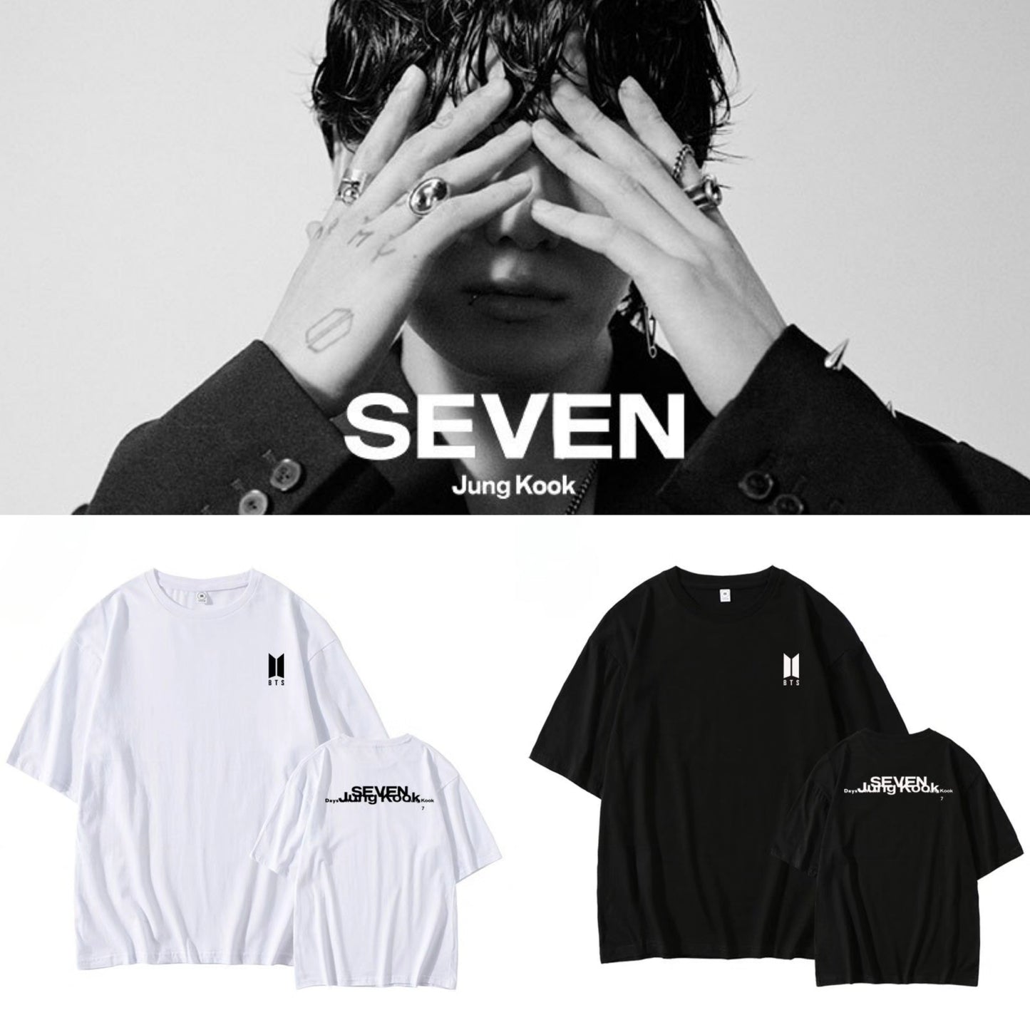 T-SHIRT BTS JUNGKOOK SEVEN 100% BAUMWOLLE (schwarz und weiß)